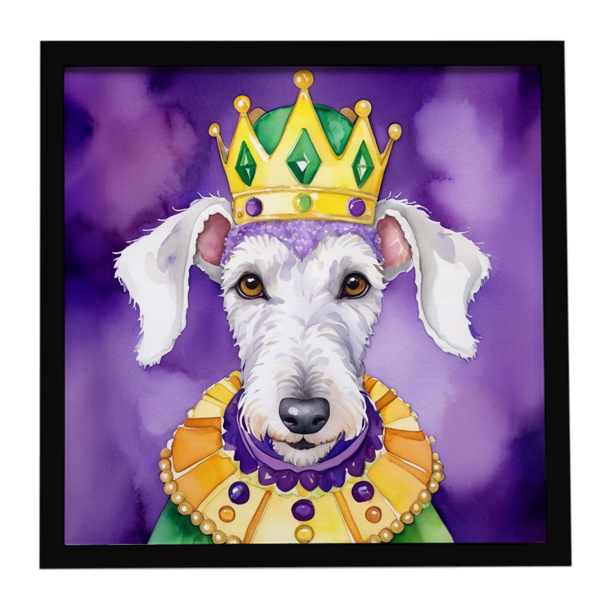 Bedlington Terrier King of Mardi Gras Framed Metal Print Bathroom, Kitchen, Office, Home Decor Wall Art Ready to Hang, Square, 8X8