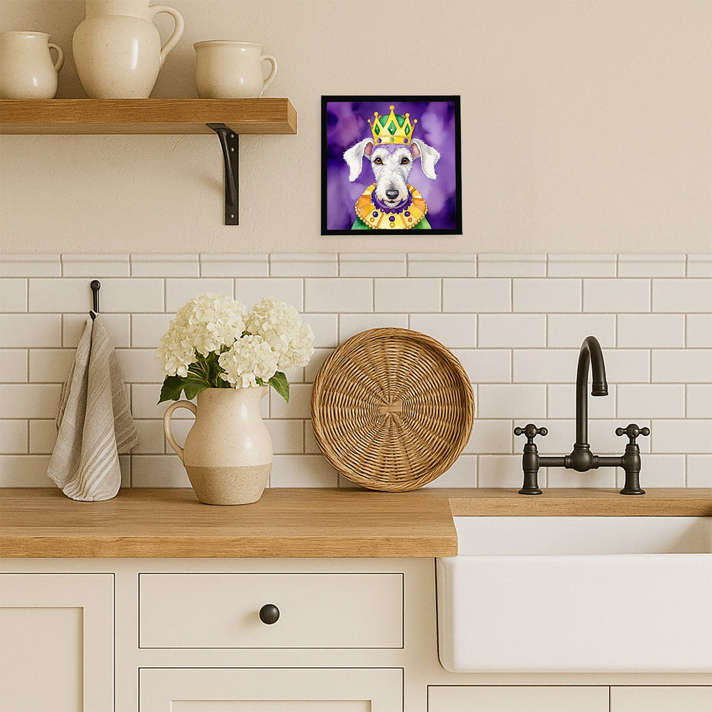 Bedlington Terrier King of Mardi Gras Framed Metal Print Bathroom, Kitchen, Office, Home Decor Wall Art Ready to Hang, Square, 8X8