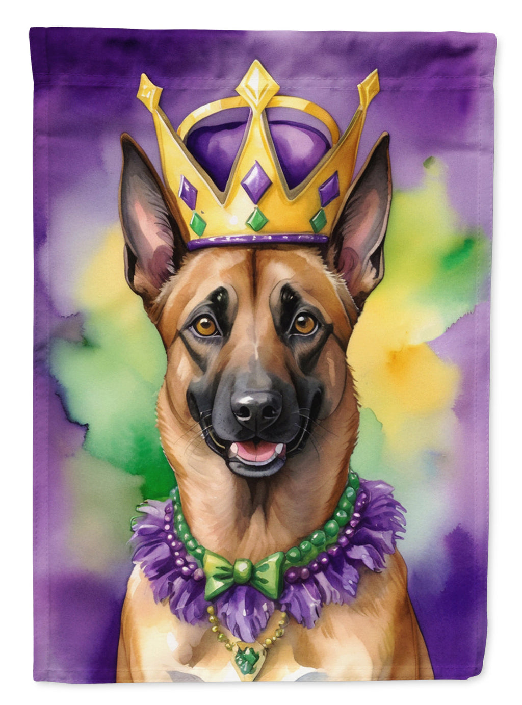 Belgian Malinois King of Mardi Gras House Flag 28x40 Porch Sleeve Pole Decorative Outside Yard Banner Artwork Wall Hanging, Polyester