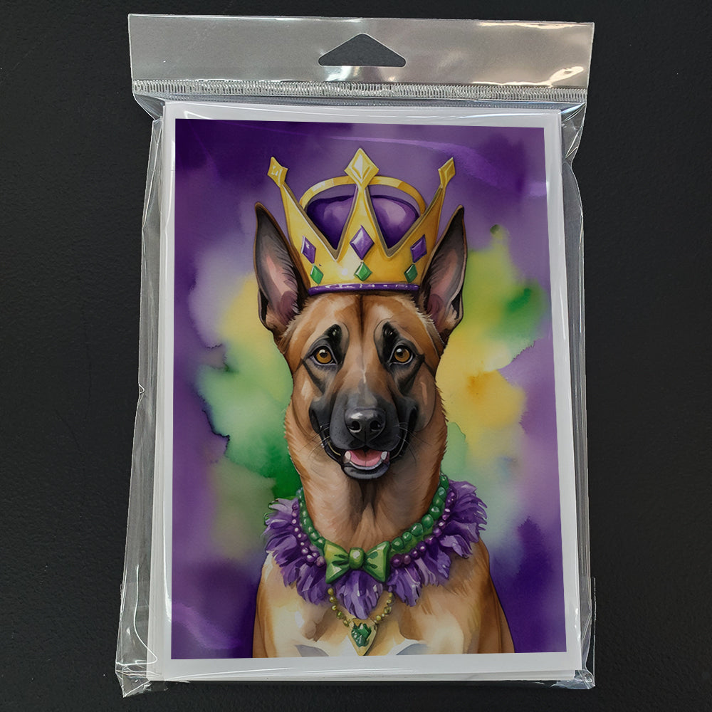 Belgian Malinois King of Mardi Gras Greeting Cards Pack of 8 Blank Cards with Envelopes Whimsical A7 Size 5x7