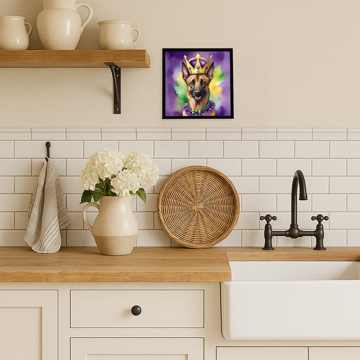 Belgian Malinois King of Mardi Gras Framed Metal Print Bathroom, Kitchen, Office, Home Decor Wall Art Ready to Hang, Square, 8X8