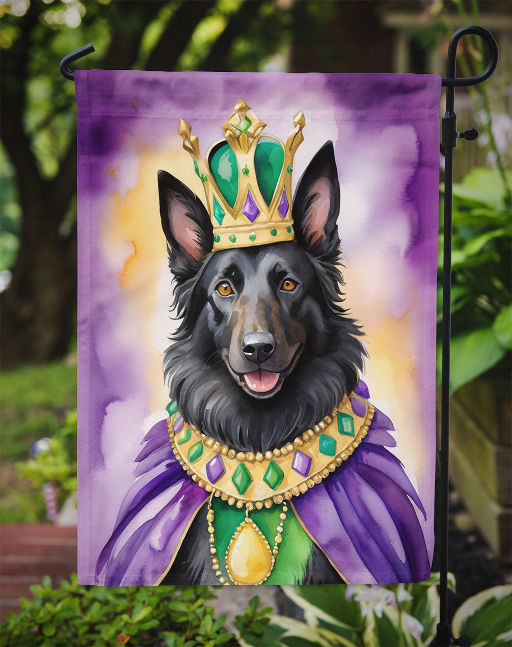 Belgian Sheepdog King of Mardi Gras Garden Flag Mailbox Decorative Yard Banner Outside Patio Artwork for Flower Beds, Garden Size, Multicolor