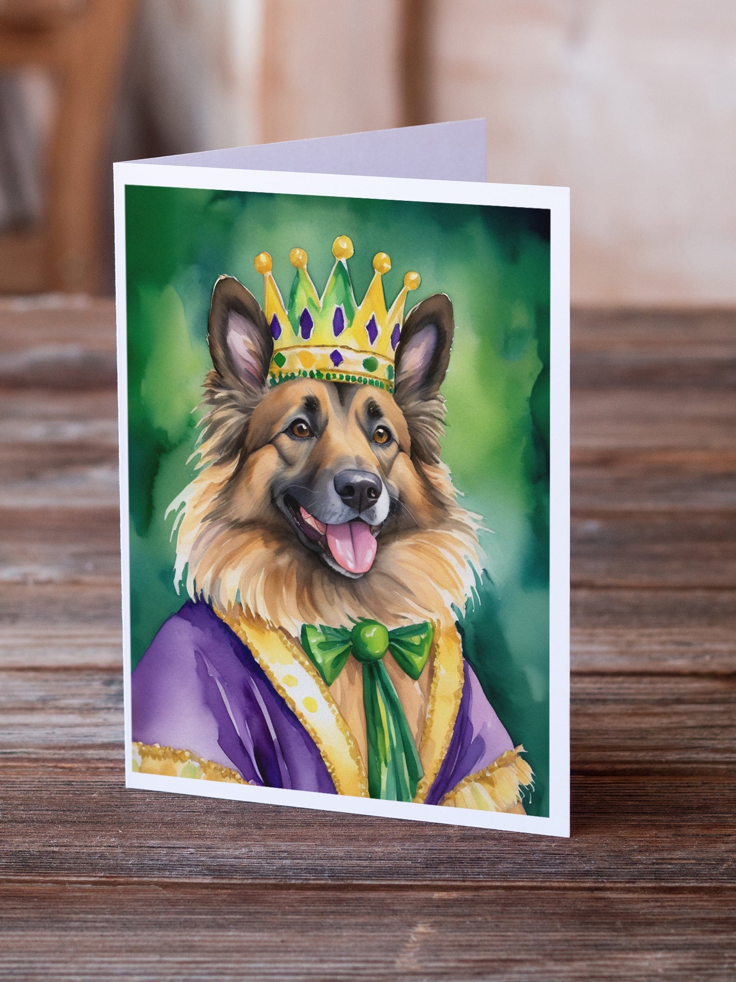 Belgian Tervuren King of Mardi Gras Greeting Cards Pack of 8 Blank Cards with Envelopes Whimsical A7 Size 5x7