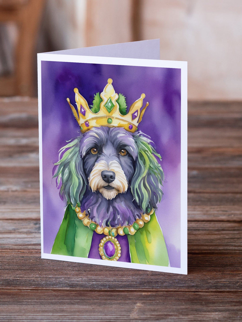 Bergamasco Sheepdog King of Mardi Gras Greeting Cards Pack of 8 Blank Cards with Envelopes Whimsical A7 Size 5x7