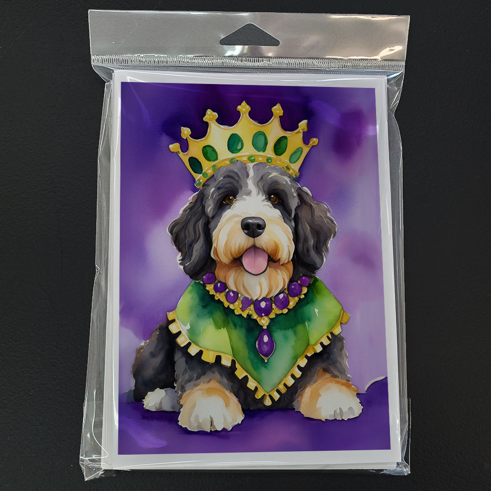 Bernedoodle King of Mardi Gras Greeting Cards Pack of 8 Blank Cards with Envelopes Whimsical A7 Size 5x7
