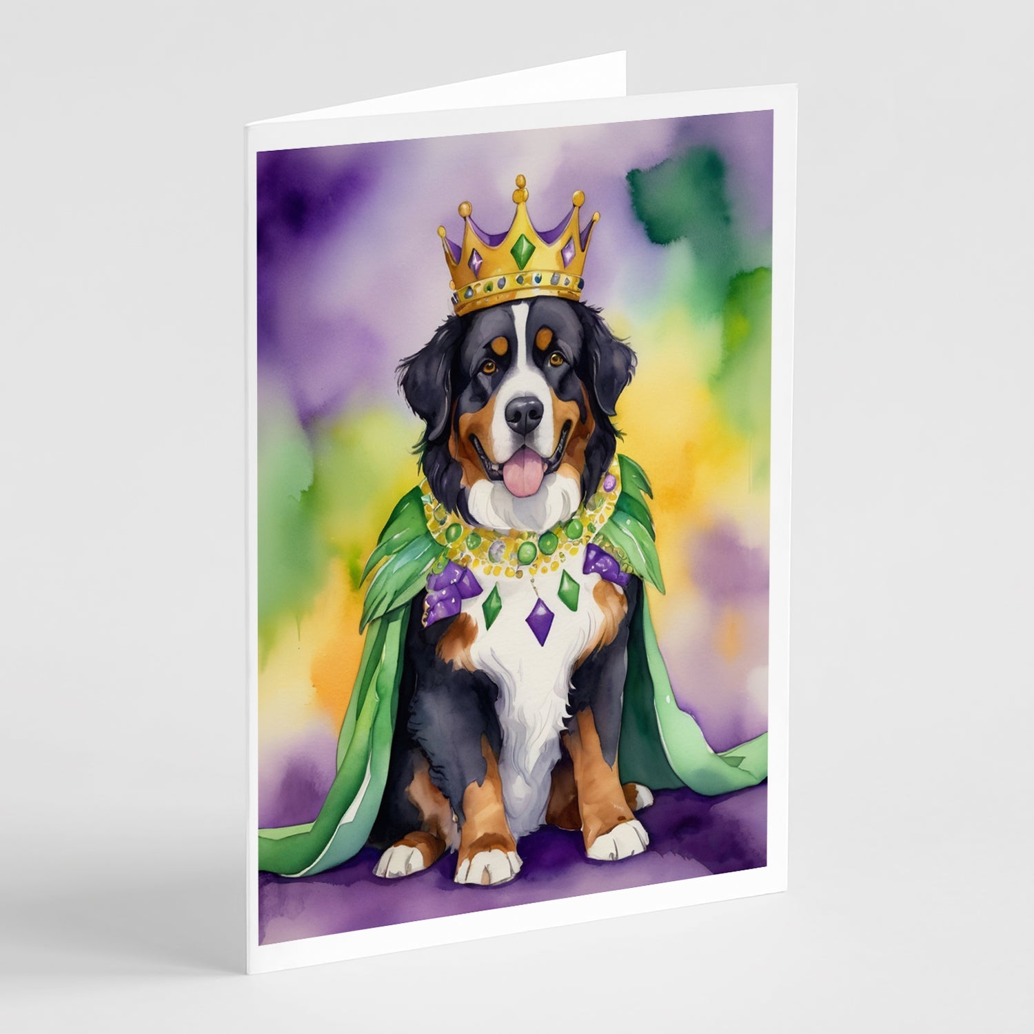 Bernese Mountain Dog King of Mardi Gras Greeting Cards Pack of 8 Blank Cards with Envelopes Whimsical A7 Size 5x7