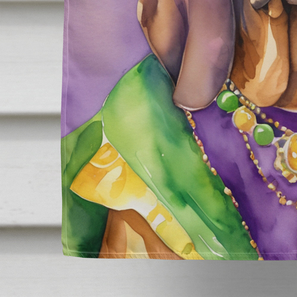 Bloodhound King of Mardi Gras House Flag 28x40 Porch Sleeve Pole Decorative Outside Yard Banner Artwork Wall Hanging, Polyester