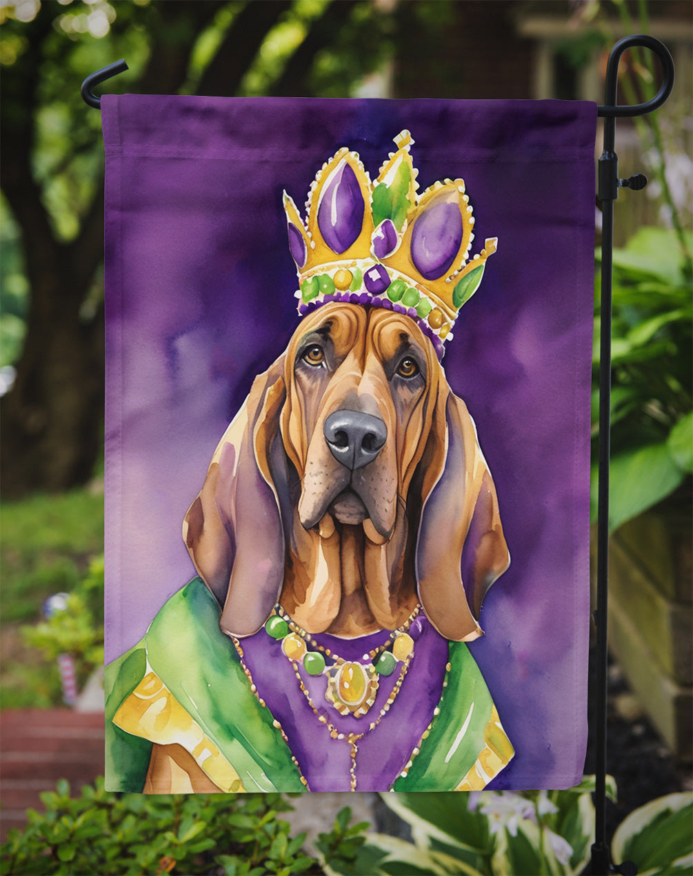 Bloodhound King of Mardi Gras Garden Flag Mailbox Decorative Yard Banner Outside Patio Artwork for Flower Beds, Garden Size, Multicolor