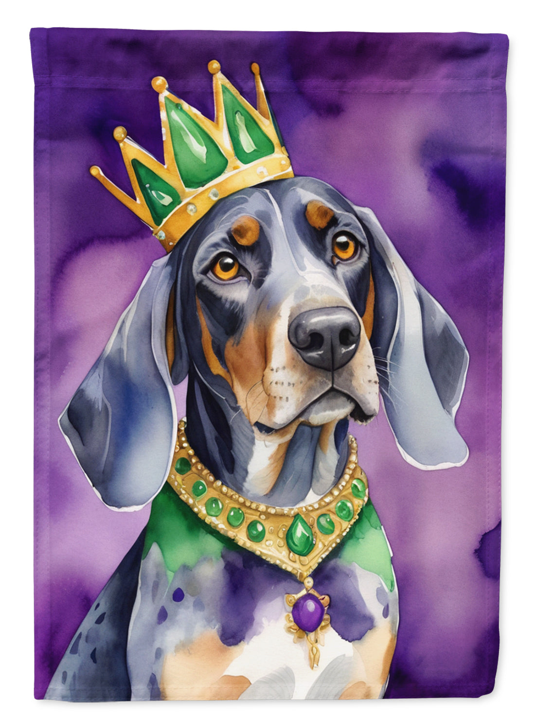 Bluetick Coonhound King of Mardi Gras House Flag 28x40 Porch Sleeve Pole Decorative Outside Yard Banner Artwork Wall Hanging, Polyester