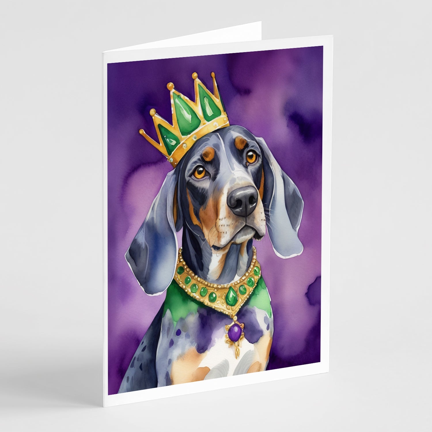 Bluetick Coonhound King of Mardi Gras Greeting Cards Pack of 8 Blank Cards with Envelopes Whimsical A7 Size 5x7