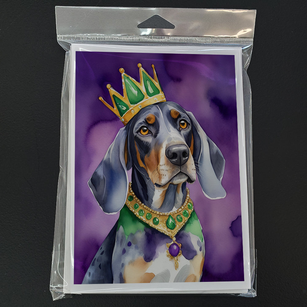 Bluetick Coonhound King of Mardi Gras Greeting Cards Pack of 8 Blank Cards with Envelopes Whimsical A7 Size 5x7