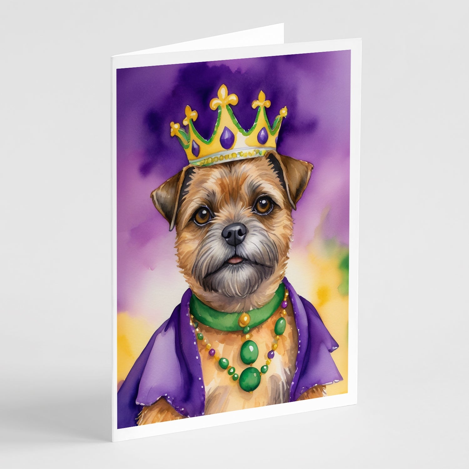 Border Terrier King of Mardi Gras Greeting Cards Pack of 8 Blank Cards with Envelopes Whimsical A7 Size 5x7