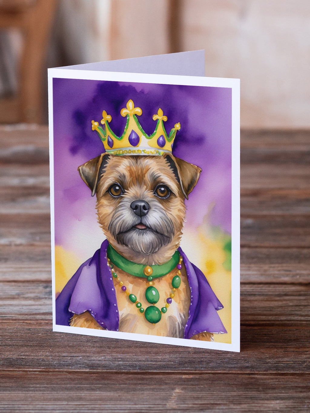 Border Terrier King of Mardi Gras Greeting Cards Pack of 8 Blank Cards with Envelopes Whimsical A7 Size 5x7