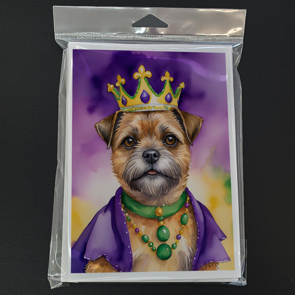 Border Terrier King of Mardi Gras Greeting Cards Pack of 8 Blank Cards with Envelopes Whimsical A7 Size 5x7