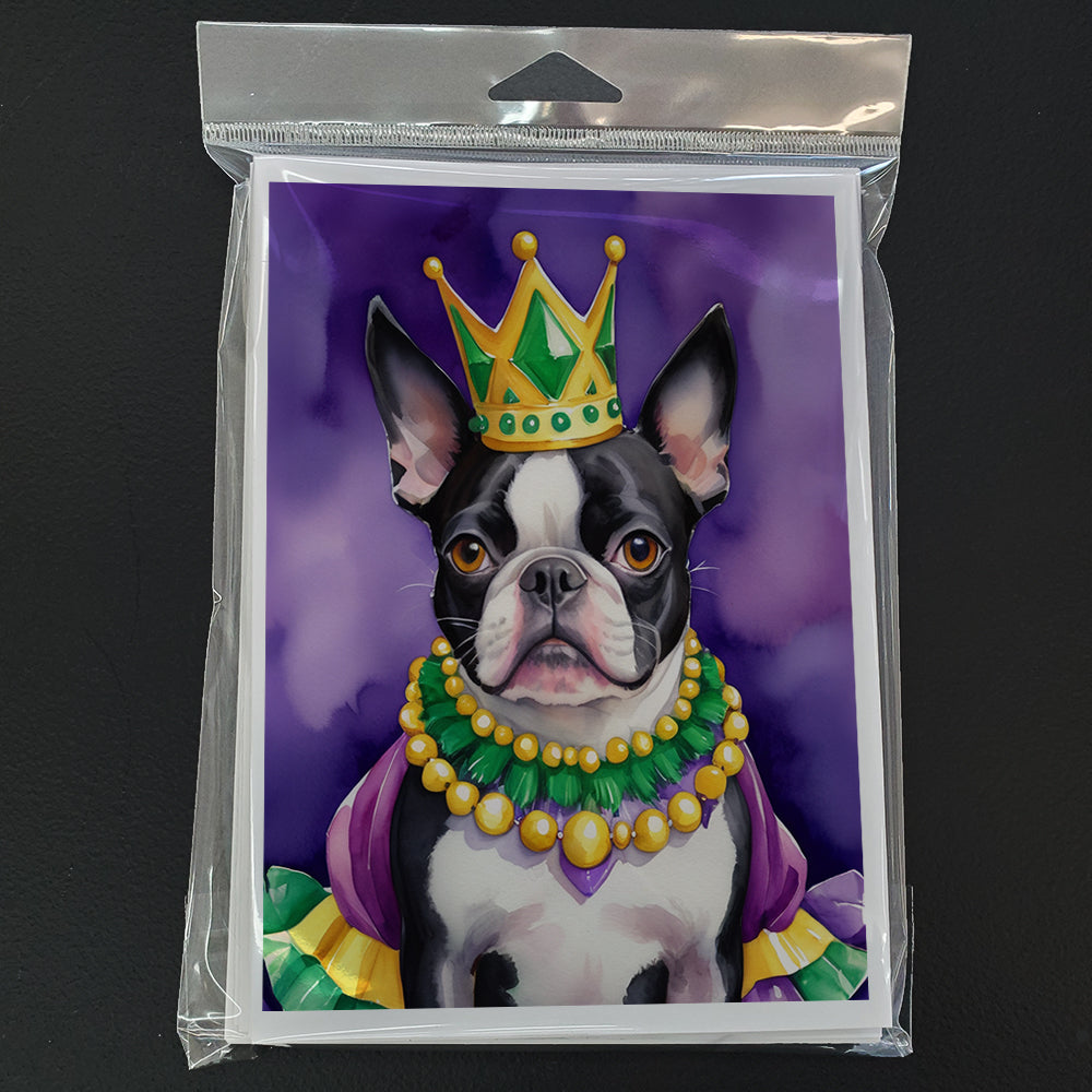 Boston Terrier King of Mardi Gras Greeting Cards Pack of 8 Blank Cards with Envelopes Whimsical A7 Size 5x7
