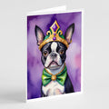 Boston Terrier King of Mardi Gras Greeting Cards Pack of 8 Blank Cards with Envelopes Whimsical A7 Size 5x7