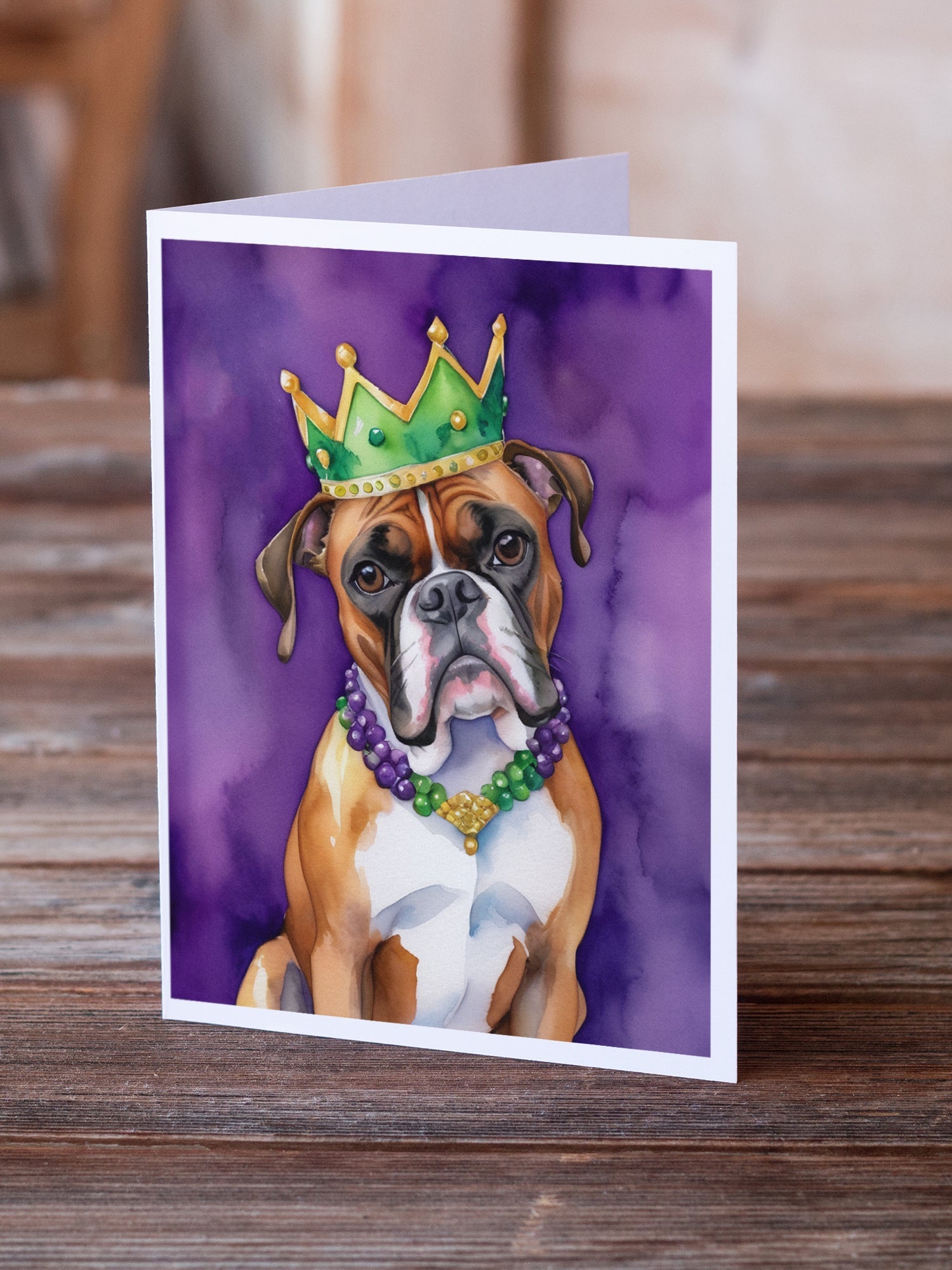 Boxer King of Mardi Gras Greeting Cards Pack of 8 Blank Cards with Envelopes Whimsical A7 Size 5x7