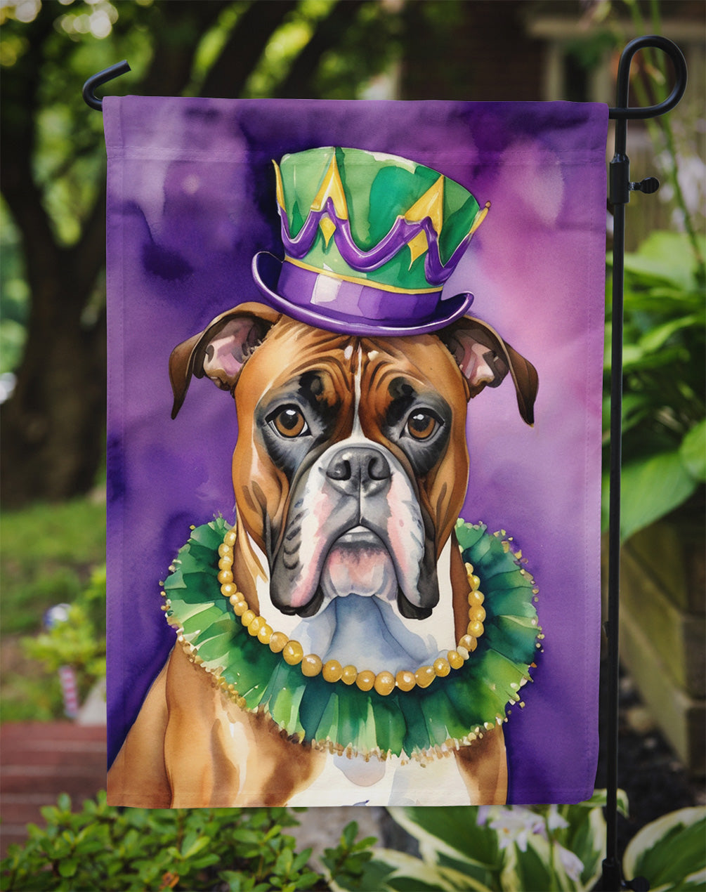 Boxer King of Mardi Gras Garden Flag Mailbox Decorative Yard Banner Outside Patio Artwork for Flower Beds, Garden Size, Multicolor