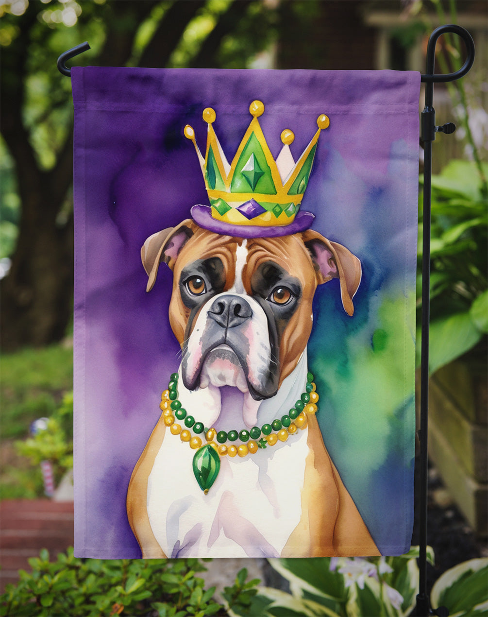 Boxer King of Mardi Gras Garden Flag Mailbox Decorative Yard Banner Outside Patio Artwork for Flower Beds, Garden Size, Multicolor