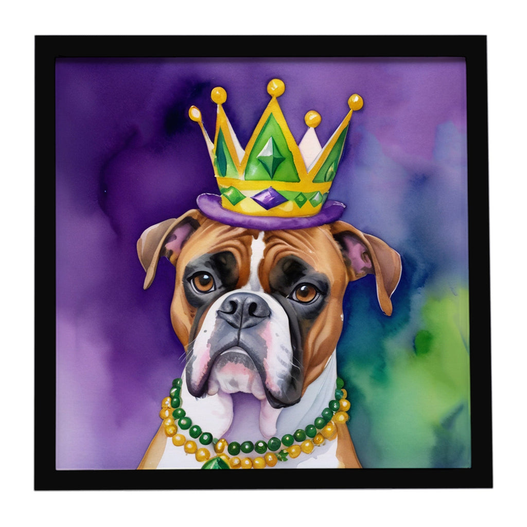 Boxer King of Mardi Gras Framed Metal Print Bathroom, Kitchen, Office, Home Decor Wall Art Ready to Hang, Square, 8X8