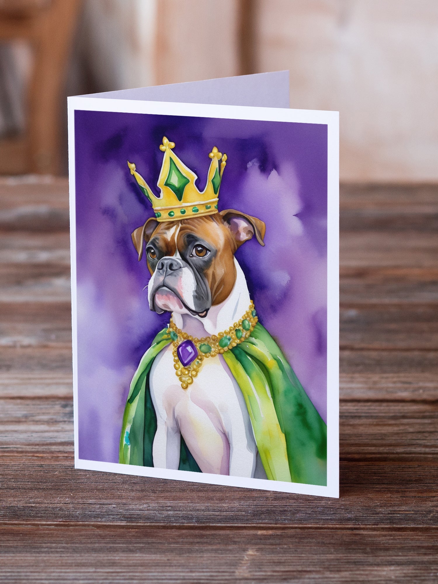 Boxer King of Mardi Gras Greeting Cards Pack of 8 Blank Cards with Envelopes Whimsical A7 Size 5x7