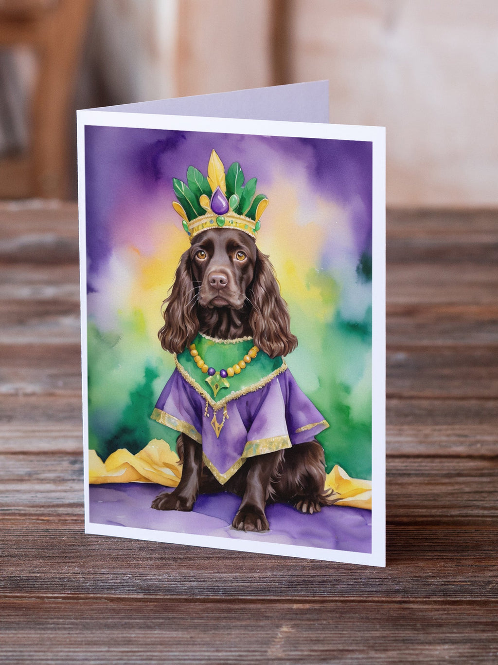 Boykin Spaniel King of Mardi Gras Greeting Cards Pack of 8 Blank Cards with Envelopes Whimsical A7 Size 5x7