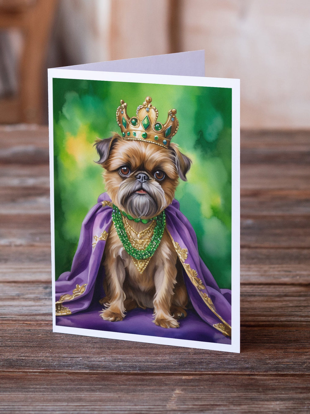 Brussels Griffon King of Mardi Gras Greeting Cards Pack of 8 Blank Cards with Envelopes Whimsical A7 Size 5x7