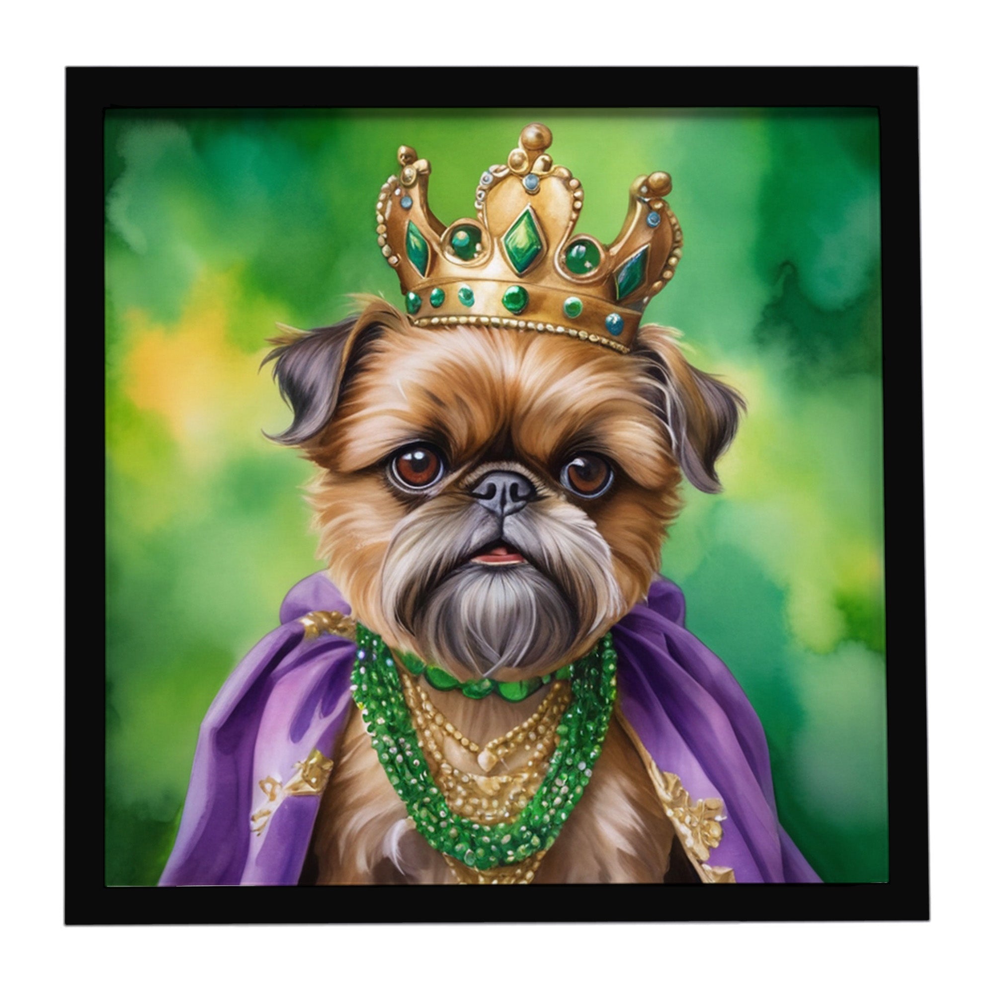 Brussels Griffon King of Mardi Gras Framed Metal Print Bathroom, Kitchen, Office, Home Decor Wall Art Ready to Hang, Square, 8X8
