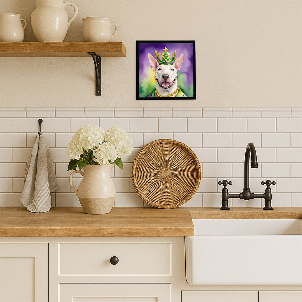 Bull Terrier King of Mardi Gras Framed Metal Print Bathroom, Kitchen, Office, Home Decor Wall Art Ready to Hang, Square, 8X8