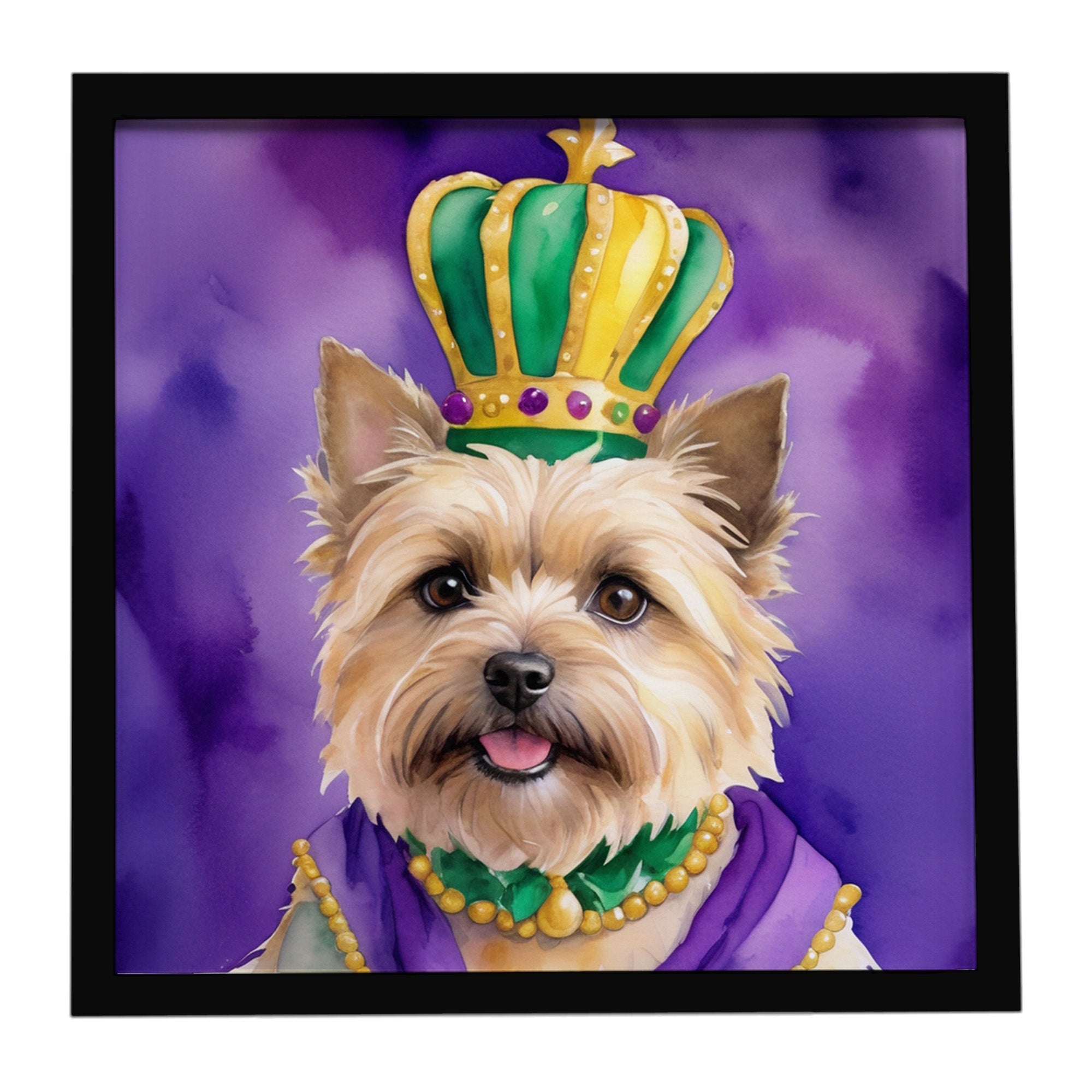 Cairn Terrier King of Mardi Gras Framed Metal Print Bathroom, Kitchen, Office, Home Decor Wall Art Ready to Hang, Square, 8X8