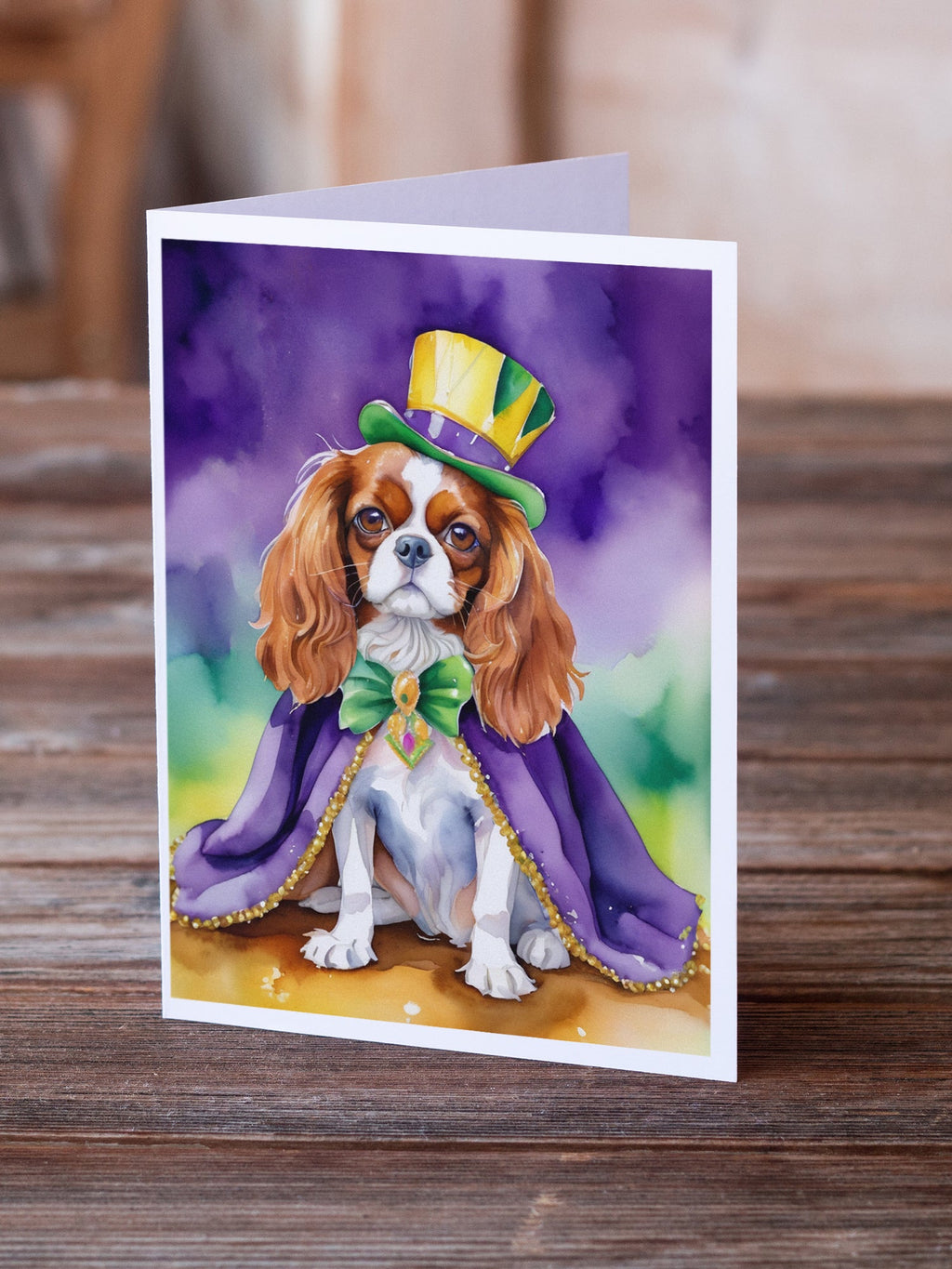 Cavalier Spaniel King of Mardi Gras Greeting Cards Pack of 8 Blank Cards with Envelopes Whimsical A7 Size 5x7