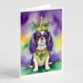 Cavalier Spaniel King of Mardi Gras Greeting Cards Pack of 8 Blank Cards with Envelopes Whimsical A7 Size 5x7