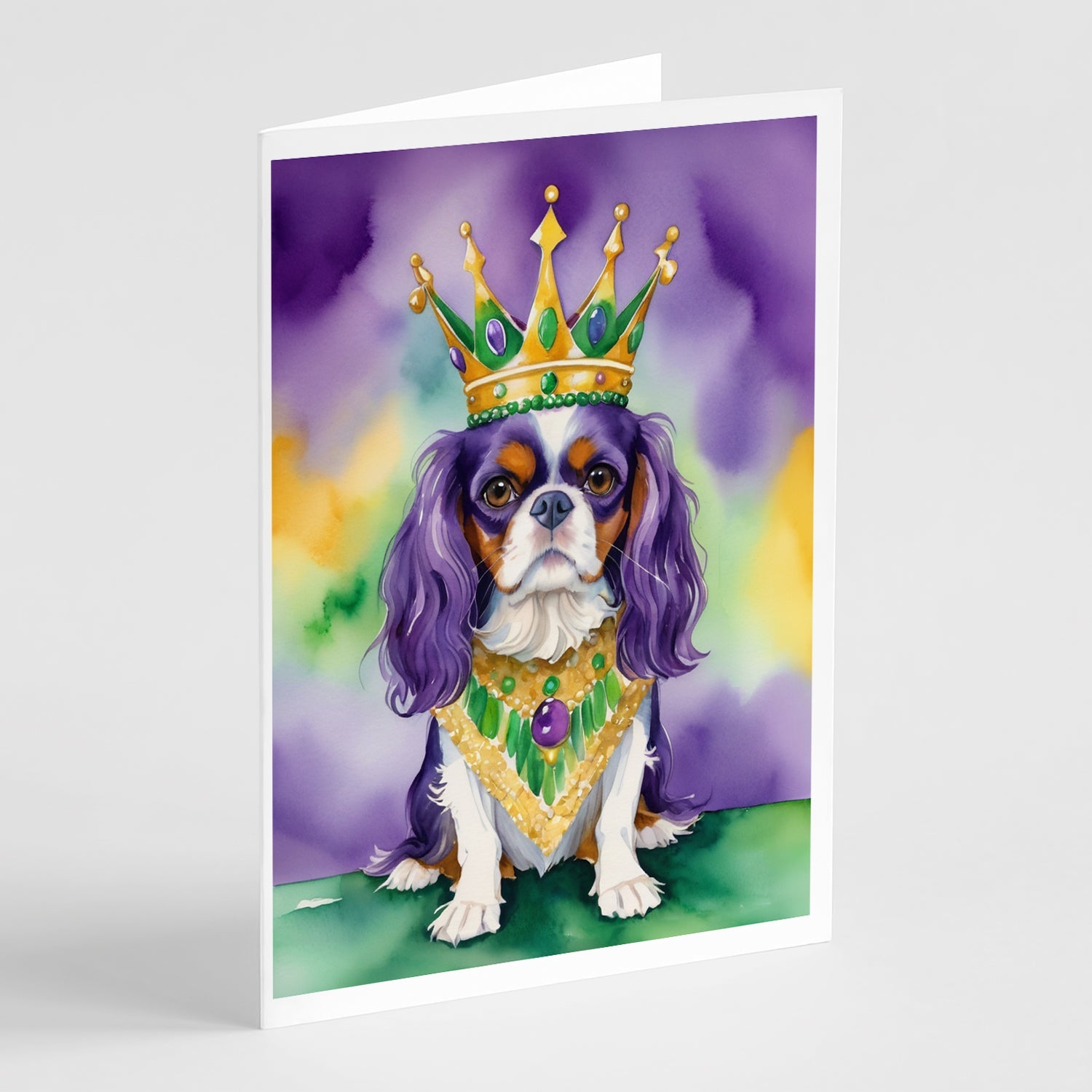 Cavalier Spaniel King of Mardi Gras Greeting Cards Pack of 8 Blank Cards with Envelopes Whimsical A7 Size 5x7