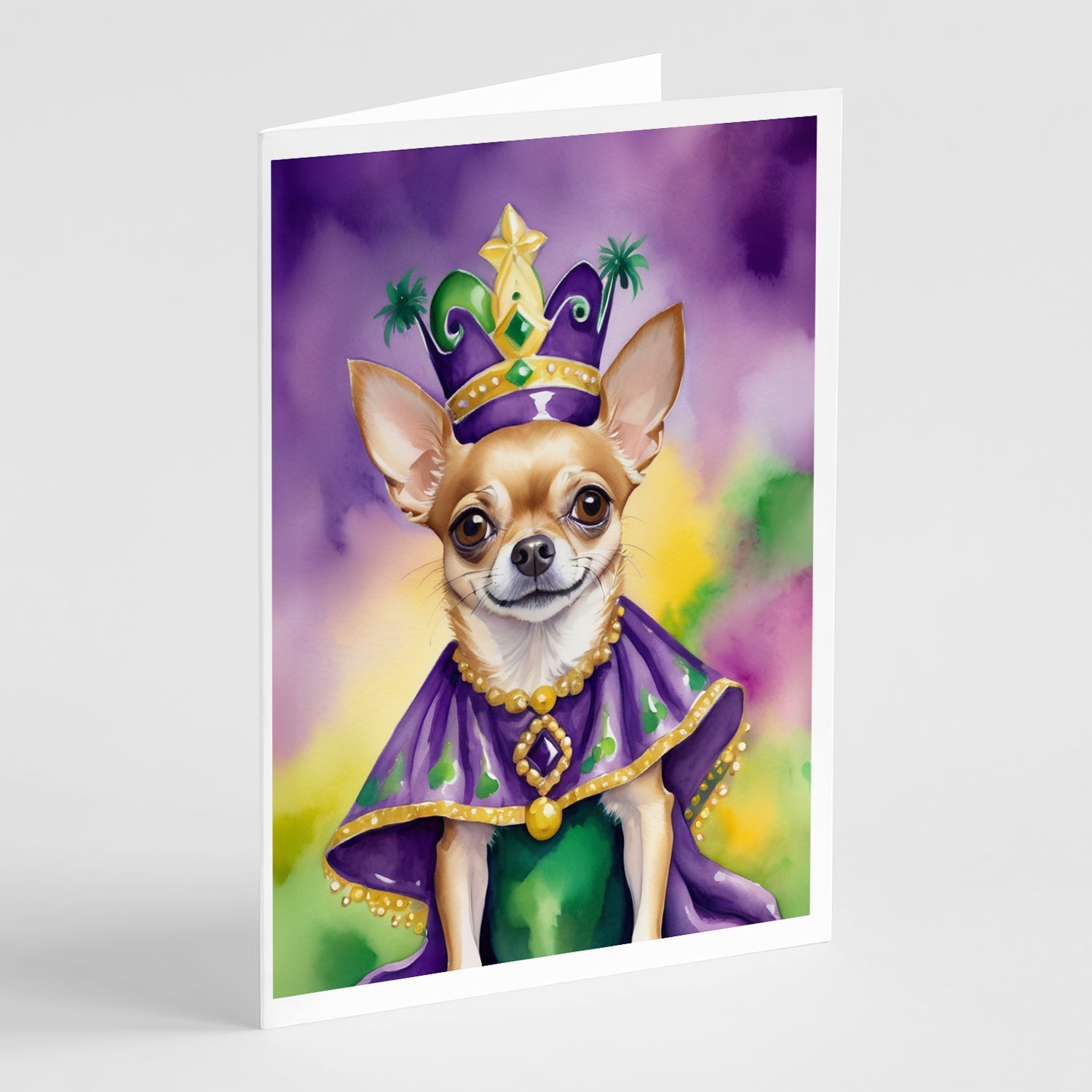 Chihuahua King of Mardi Gras Greeting Cards Pack of 8 Blank Cards with Envelopes Whimsical A7 Size 5x7