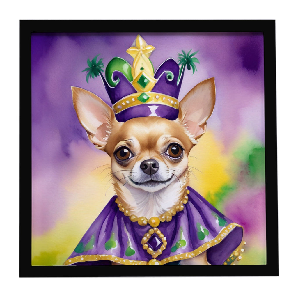 Chihuahua King of Mardi Gras Framed Metal Print Bathroom, Kitchen, Office, Home Decor Wall Art Ready to Hang, Square, 8X8
