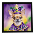 Chihuahua King of Mardi Gras Framed Metal Print Bathroom, Kitchen, Office, Home Decor Wall Art Ready to Hang, Square, 8X8