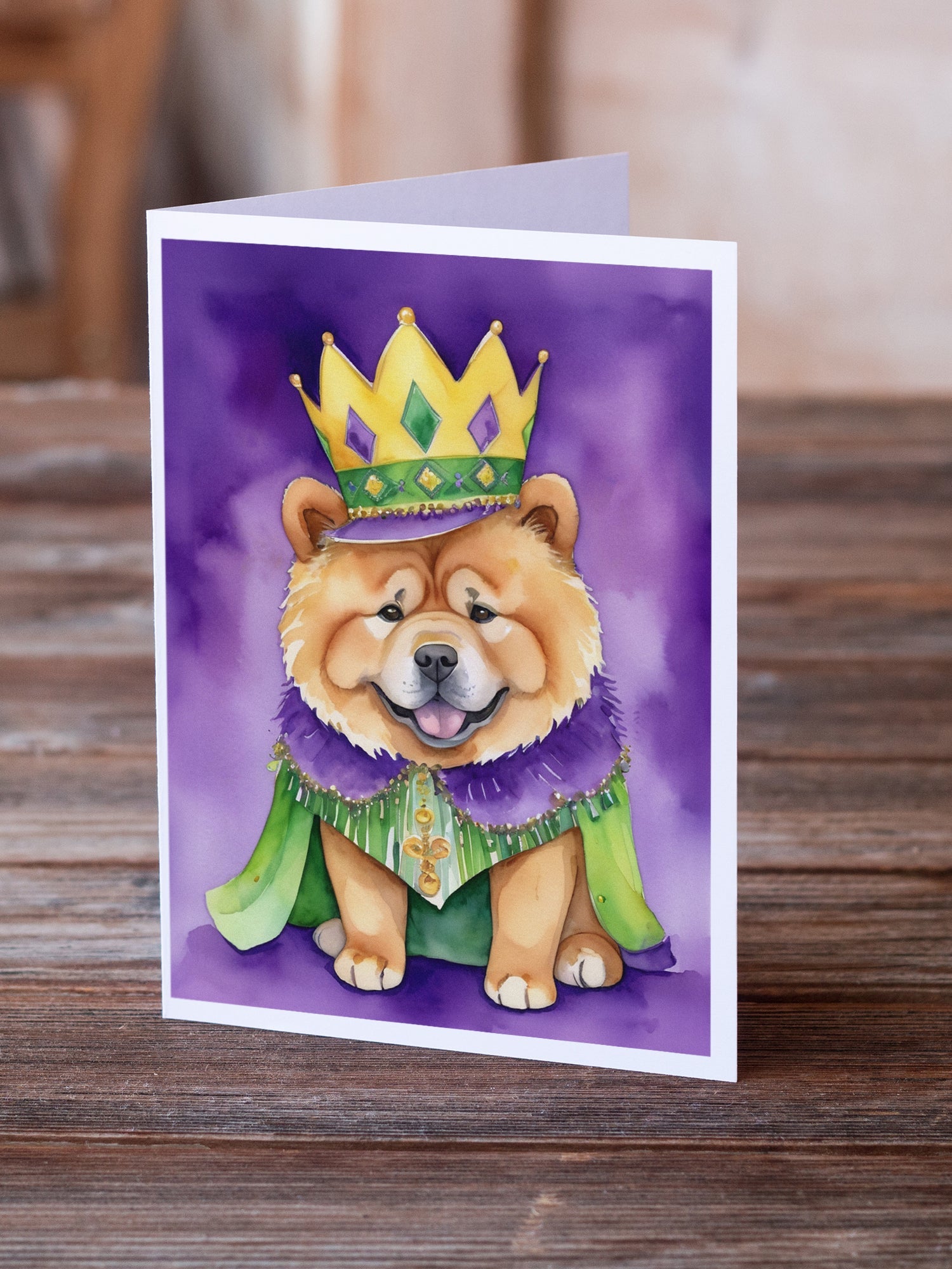 Chow Chow King of Mardi Gras Greeting Cards Pack of 8 Blank Cards with Envelopes Whimsical A7 Size 5x7