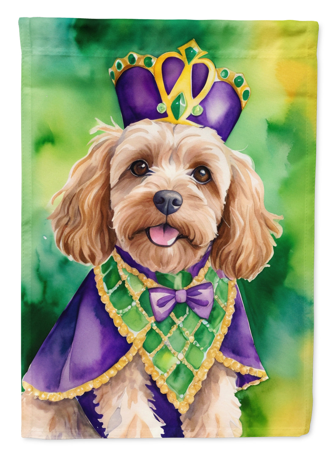 Cockapoo King of Mardi Gras House Flag 28x40 Porch Sleeve Pole Decorative Outside Yard Banner Artwork Wall Hanging, Polyester