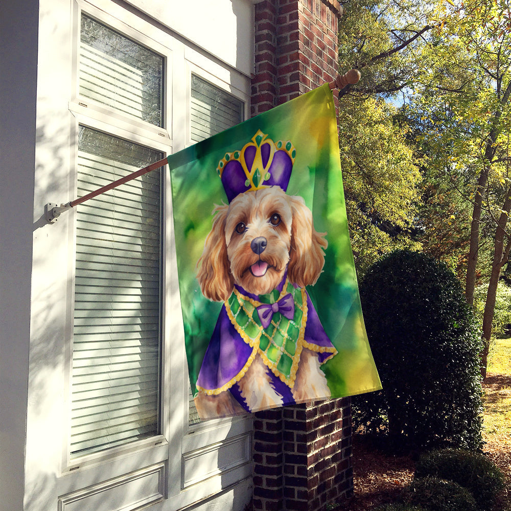 Cockapoo King of Mardi Gras House Flag 28x40 Porch Sleeve Pole Decorative Outside Yard Banner Artwork Wall Hanging, Polyester