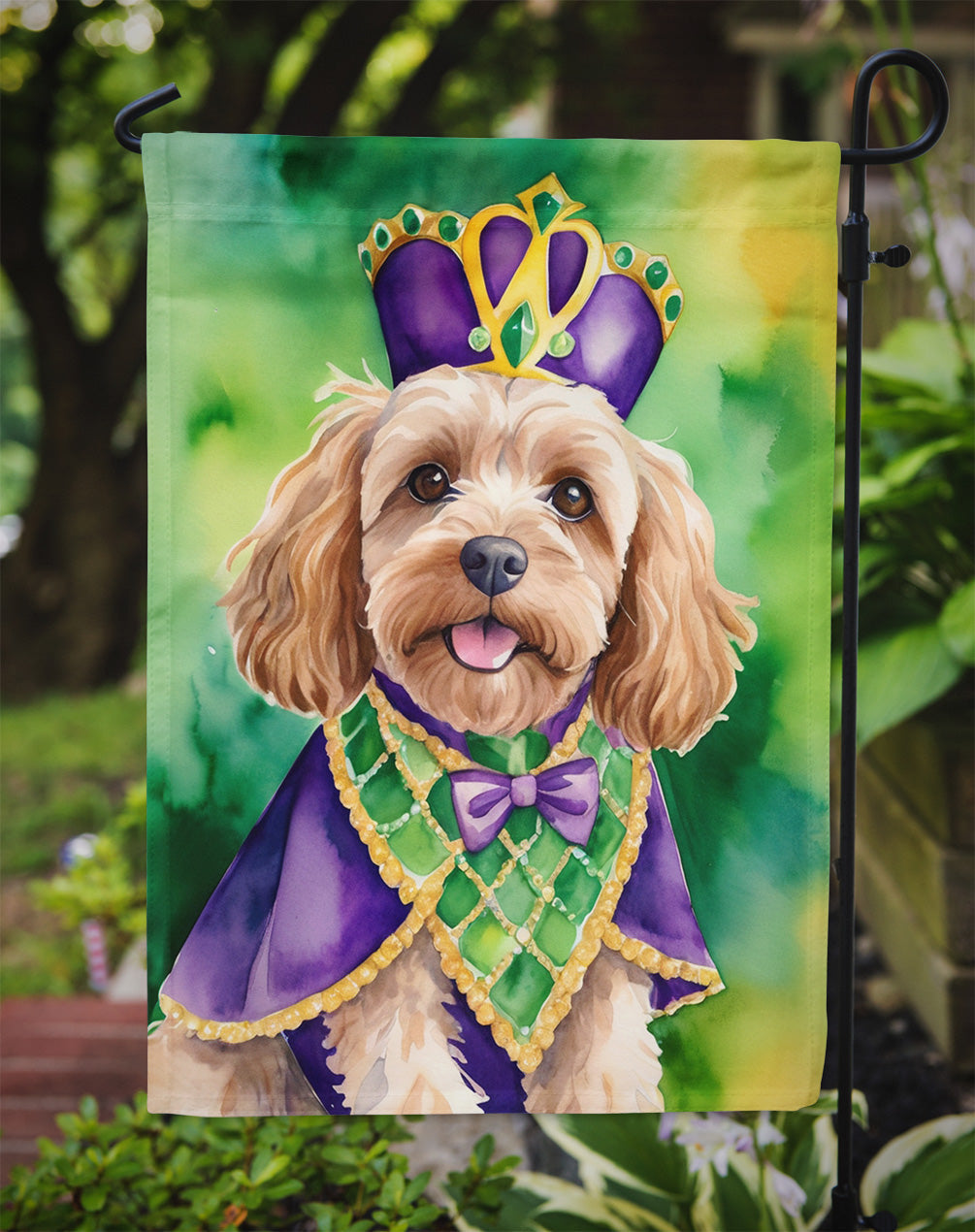 Cockapoo King of Mardi Gras Garden Flag Mailbox Decorative Yard Banner Outside Patio Artwork for Flower Beds, Garden Size, Multicolor
