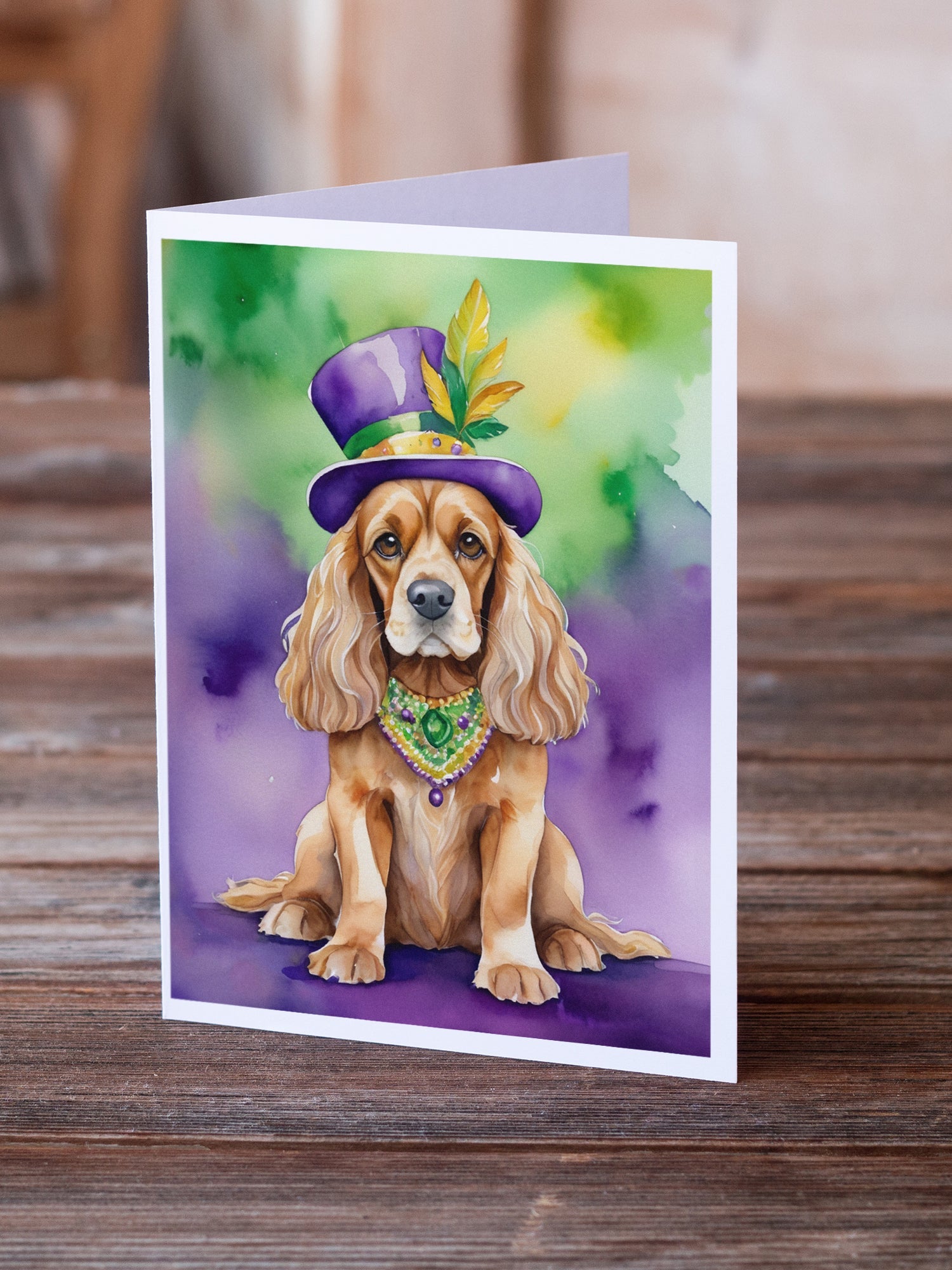 Cocker Spaniel King of Mardi Gras Greeting Cards Pack of 8 Blank Cards with Envelopes Whimsical A7 Size 5x7