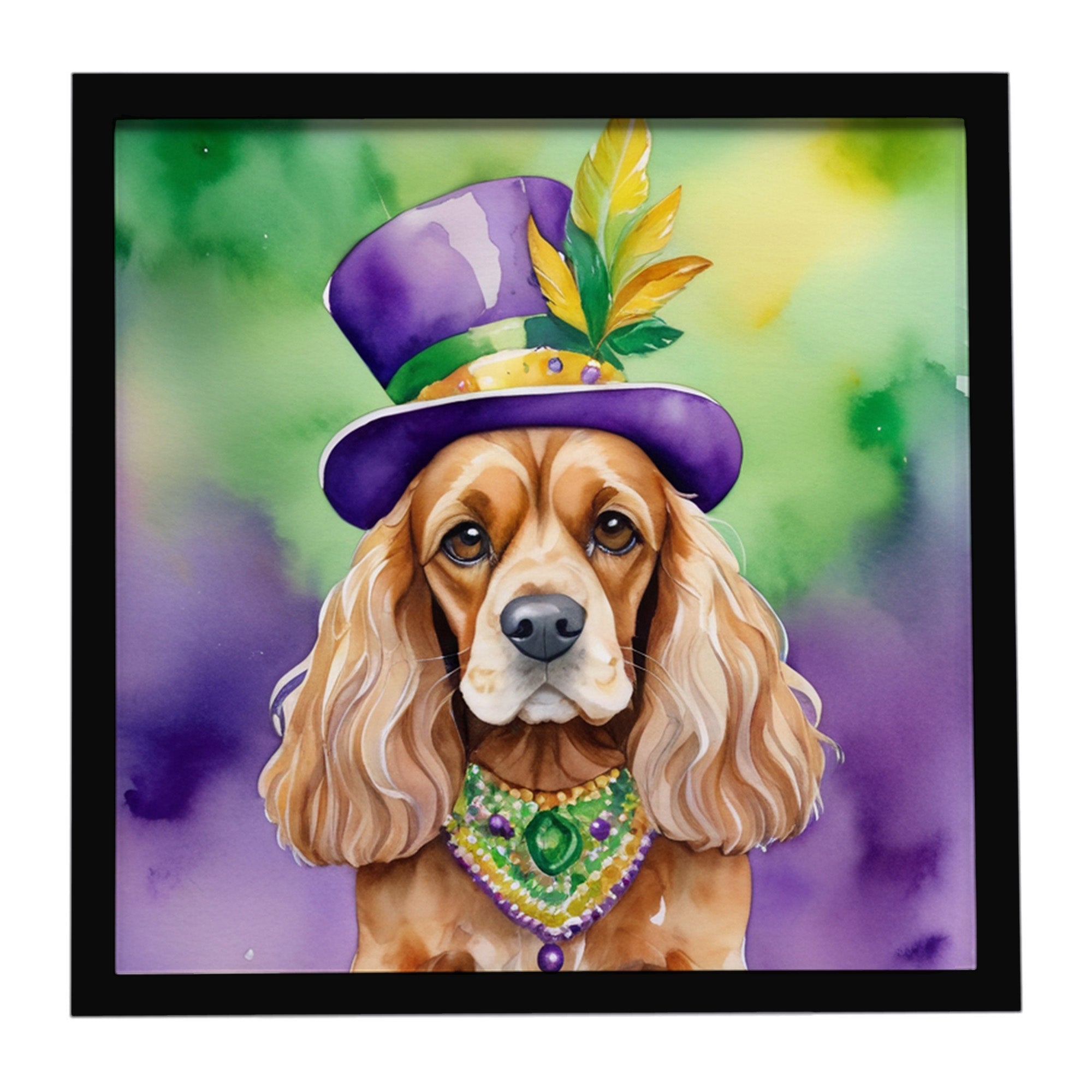 Cocker Spaniel King of Mardi Gras Framed Metal Print Bathroom, Kitchen, Office, Home Decor Wall Art Ready to Hang, Square, 8X8