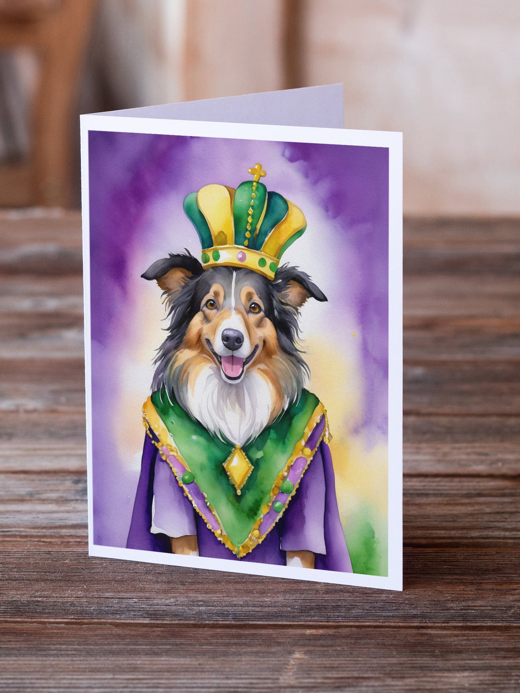 Collie King of Mardi Gras Greeting Cards Pack of 8 Blank Cards with Envelopes Whimsical A7 Size 5x7