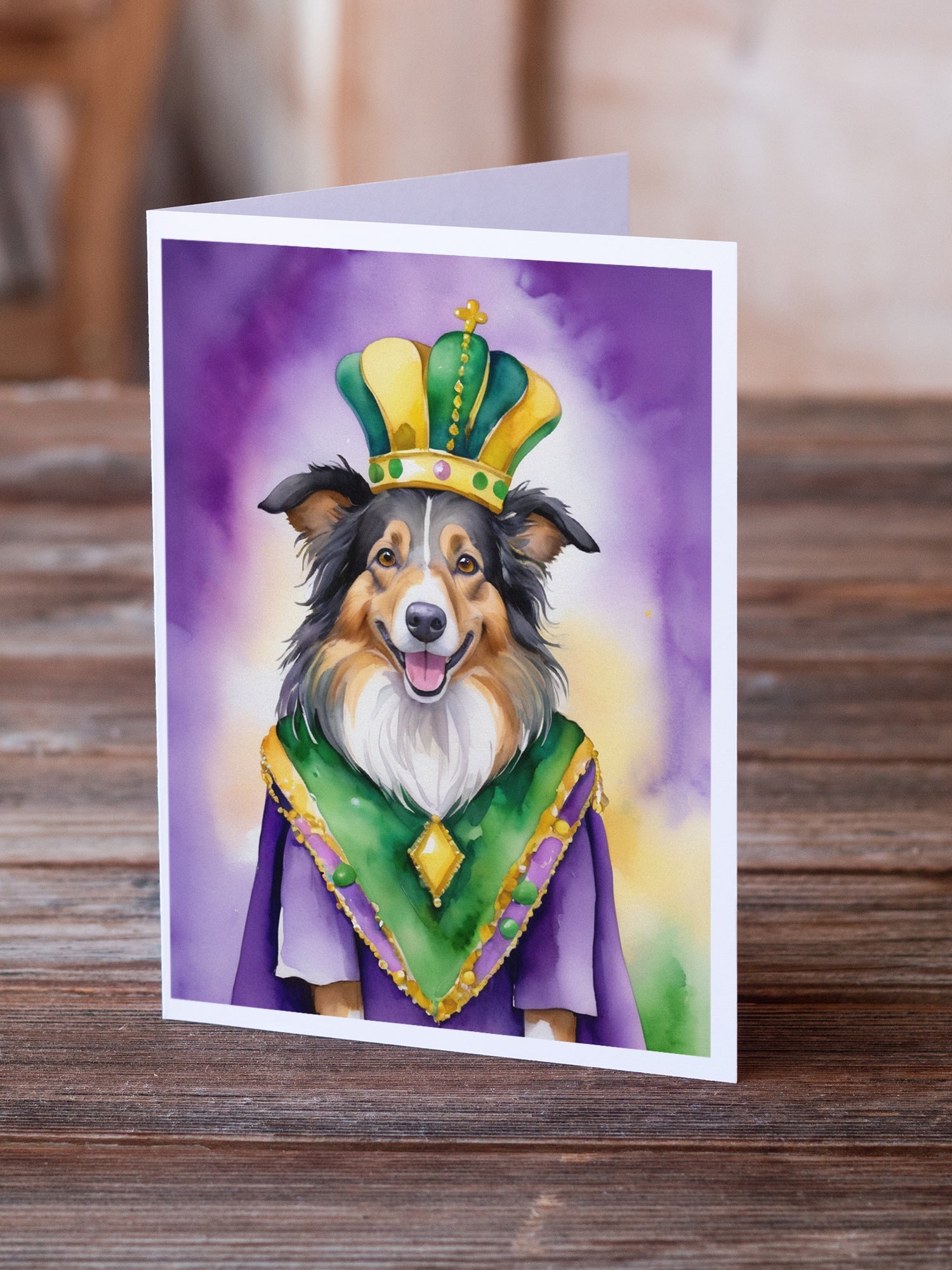 Collie King of Mardi Gras Greeting Cards Pack of 8 Blank Cards with Envelopes Whimsical A7 Size 5x7