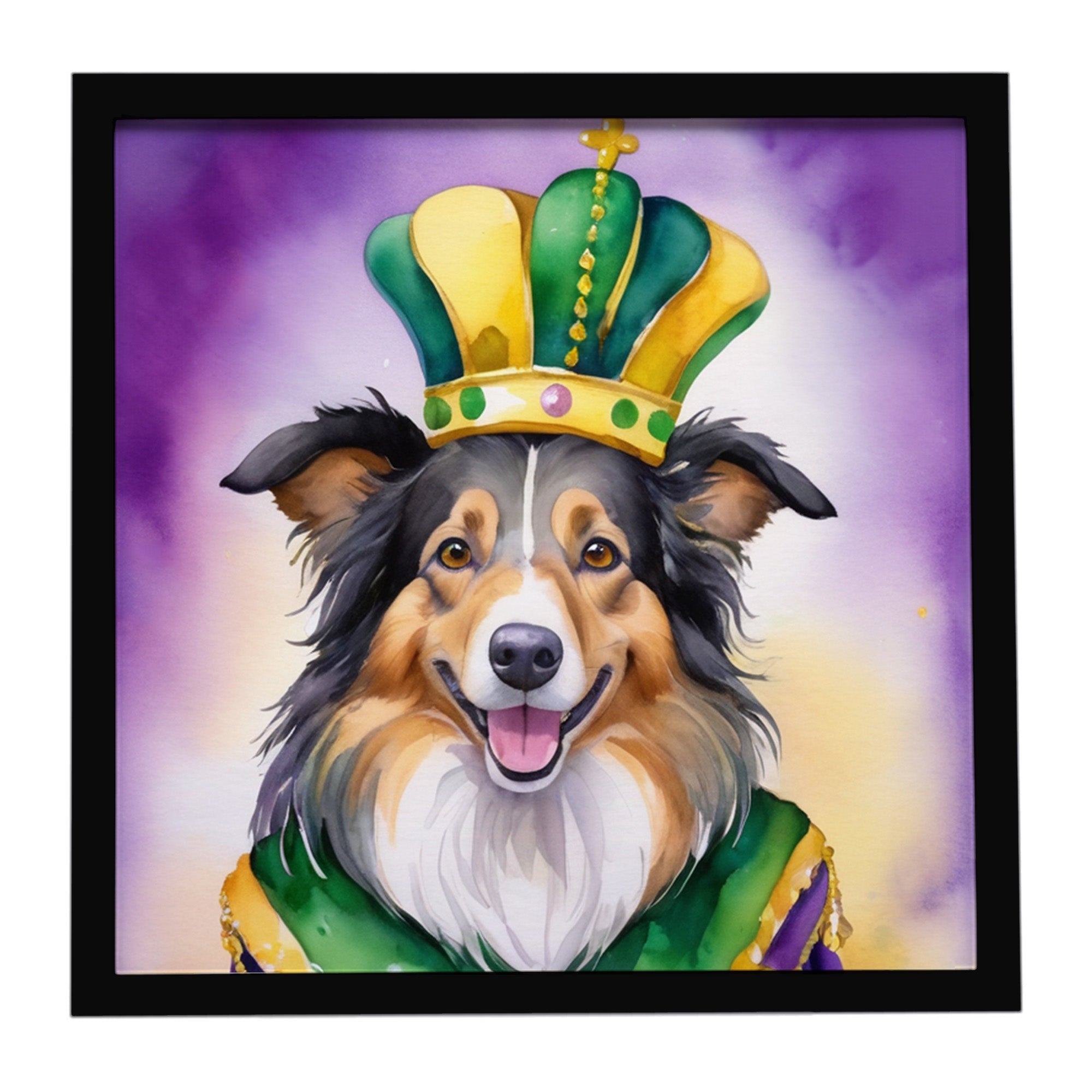 Collie King of Mardi Gras Framed Metal Print Bathroom, Kitchen, Office, Home Decor Wall Art Ready to Hang, Square, 8X8