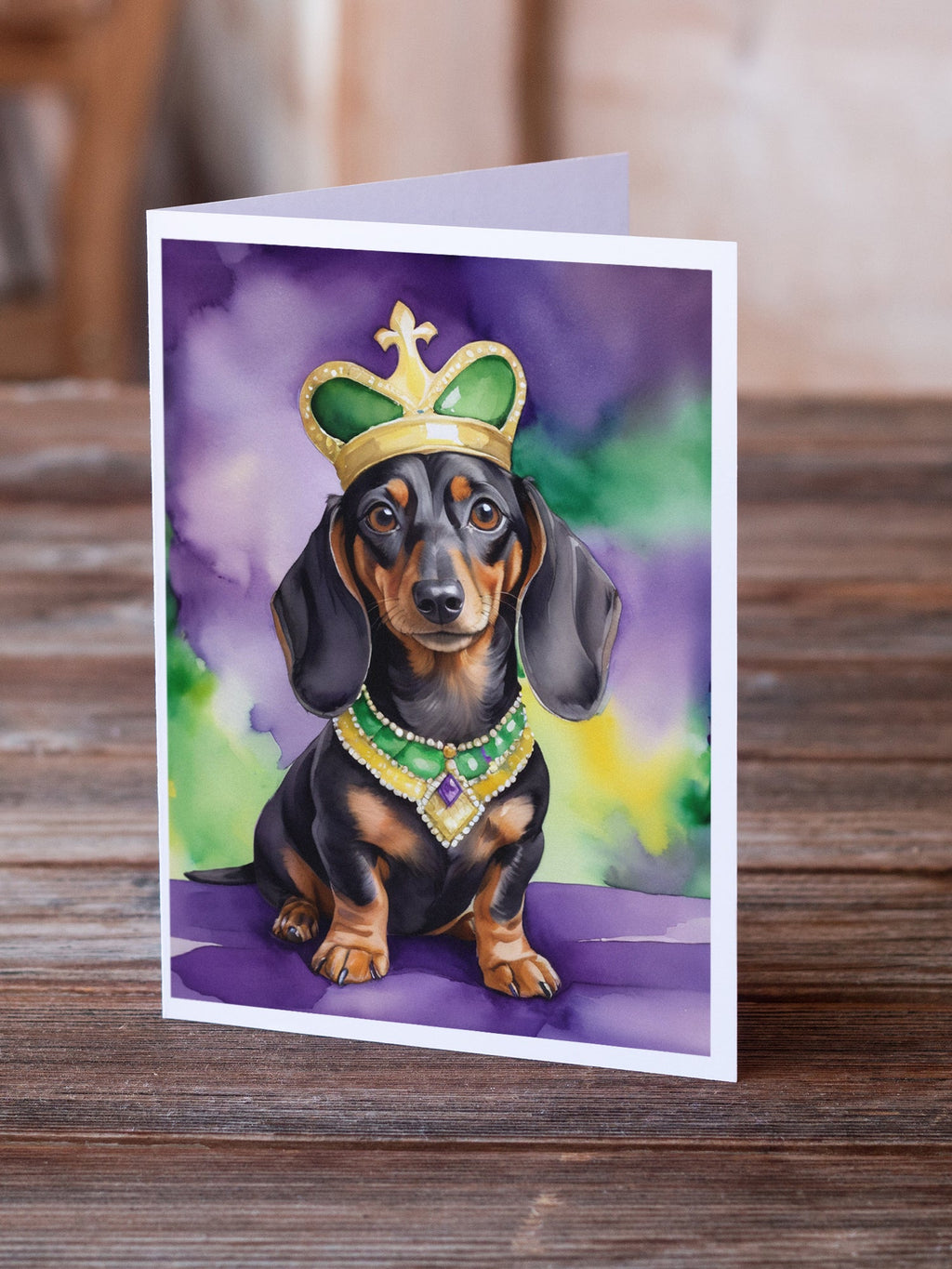 Dachshund King of Mardi Gras Greeting Cards Pack of 8 Blank Cards with Envelopes Whimsical A7 Size 5x7