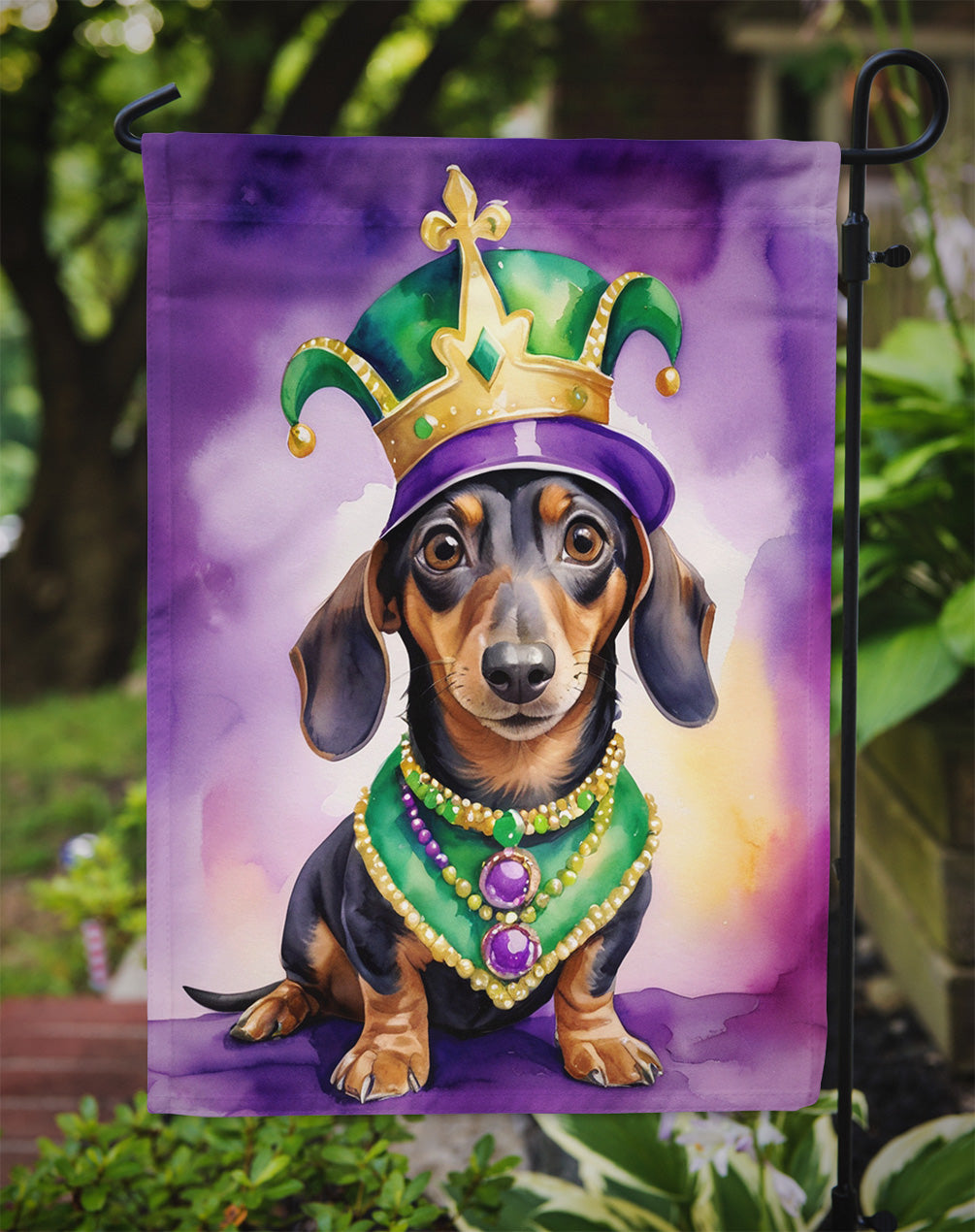 Dachshund King of Mardi Gras Garden Flag Mailbox Decorative Yard Banner Outside Patio Artwork for Flower Beds, Garden Size, Multicolor