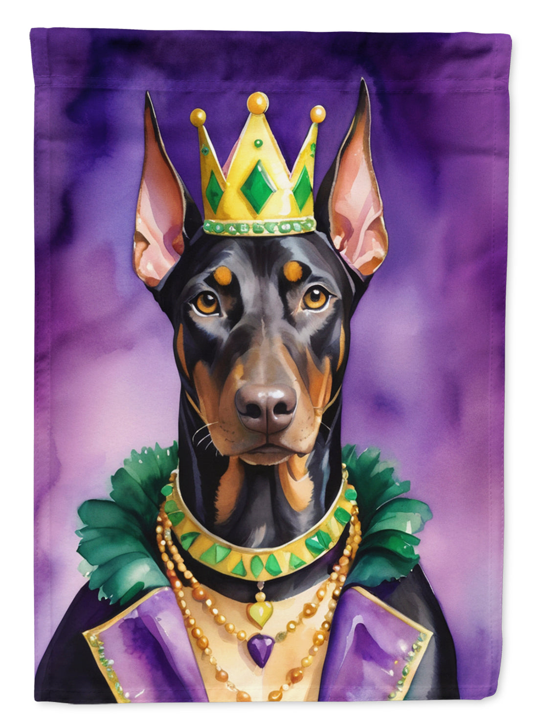 Doberman Pinscher King of Mardi Gras Garden Flag Mailbox Decorative Yard Banner Outside Patio Artwork for Flower Beds, Garden Size, Multicolor
