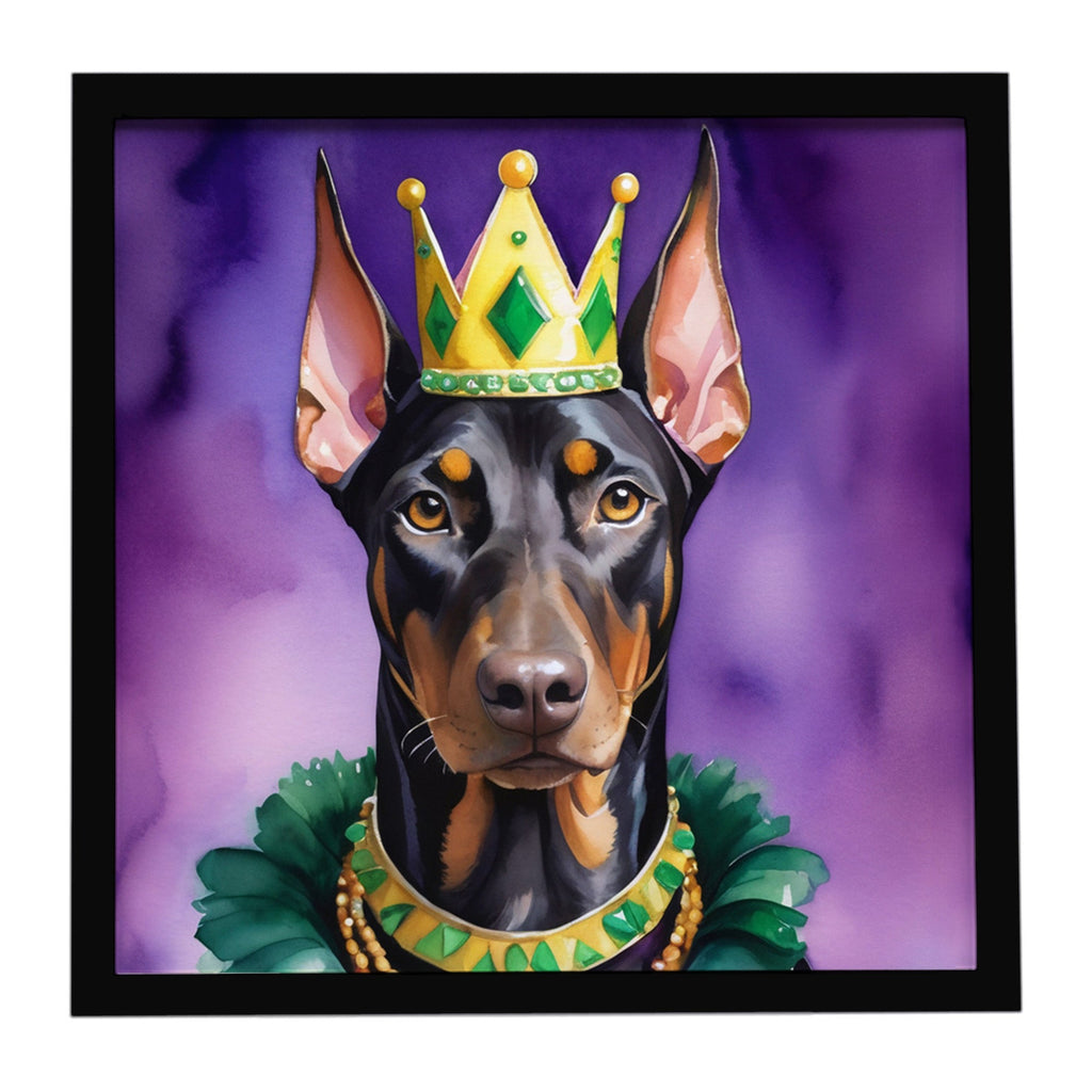 Doberman Pinscher King of Mardi Gras Framed Metal Print Bathroom, Kitchen, Office, Home Decor Wall Art Ready to Hang, Square, 8X8