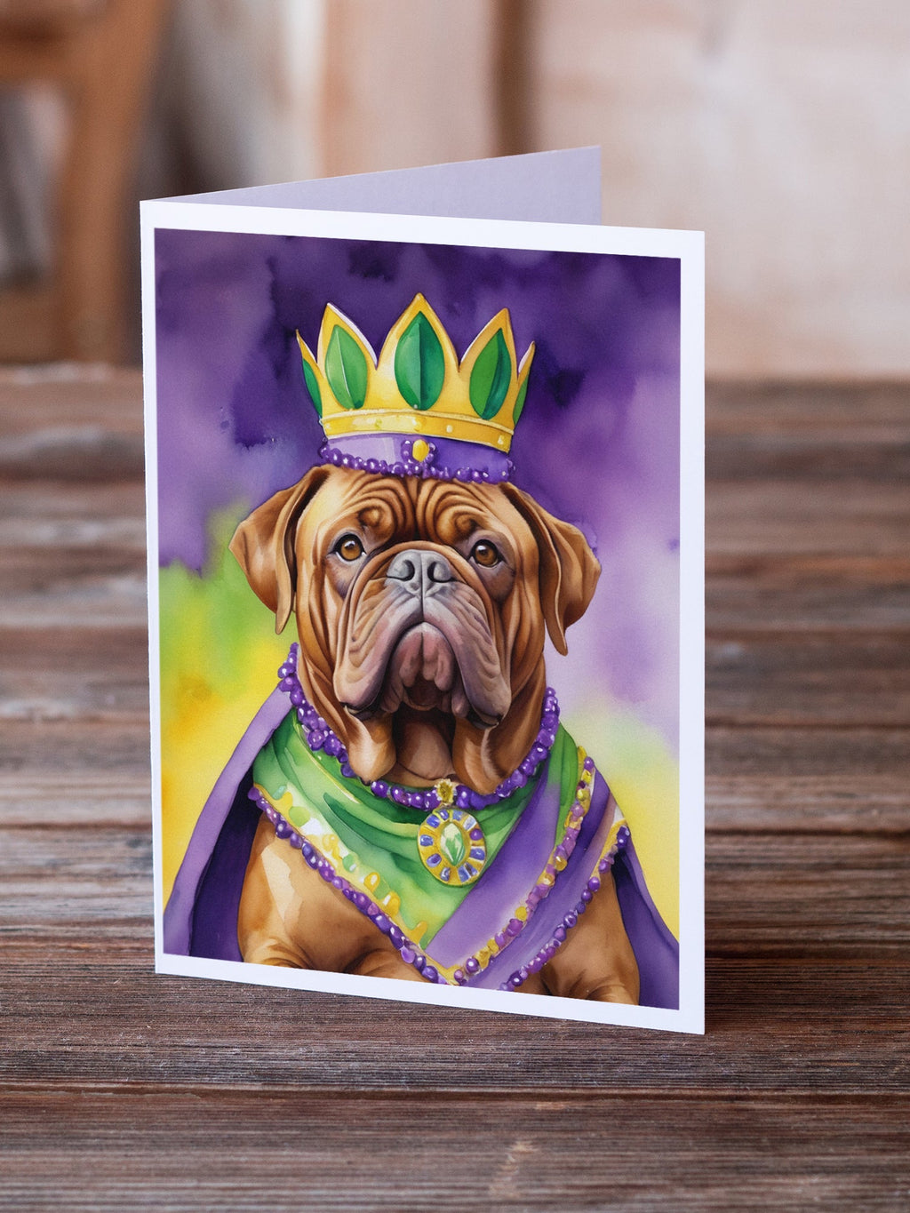 Dogue de Bordeaux King of Mardi Gras Greeting Cards Pack of 8 Blank Cards with Envelopes Whimsical A7 Size 5x7